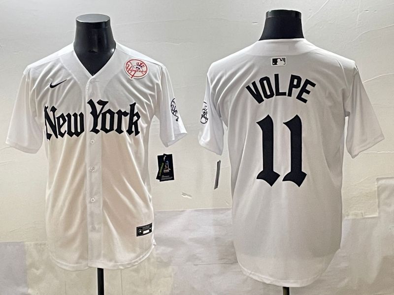 Men 2025 New York Yankees #11 Volpe White Five generations Joint Name Nike MLB Jersey style 40->new york yankees->MLB Jersey